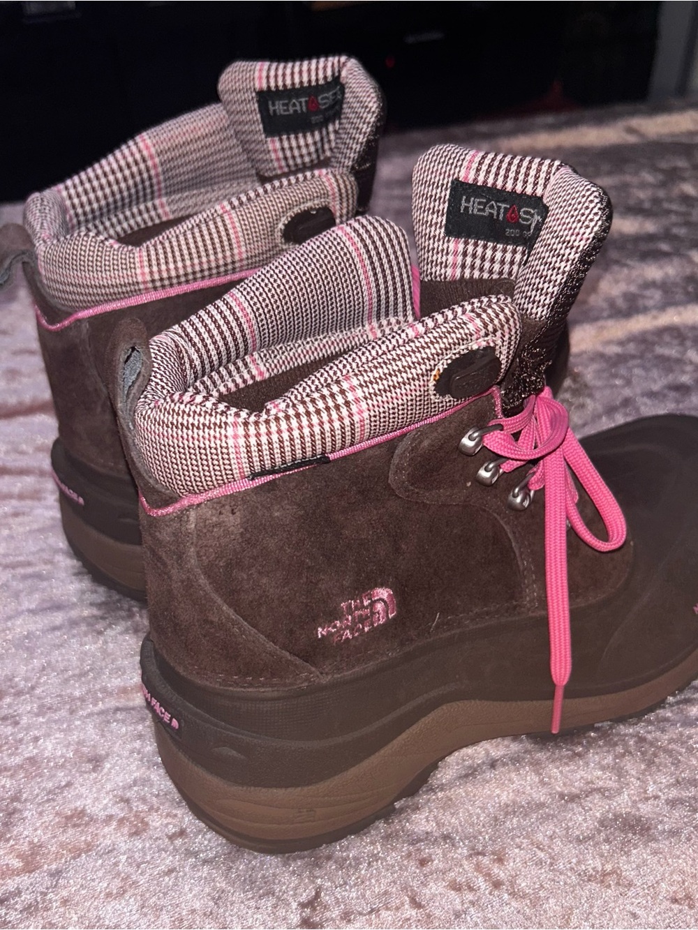 The North Face Brown Winter Boots with Pink Laces girls size 7 - Picture 9 of 16